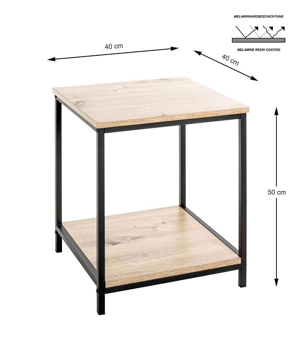 HAKU Tavolino in rovere chiaro, nero, MDF, metallo, tavolino da salotto piccolo - Dimensioni: L 40 x A 50 x P 40 cm Stile: Moderno