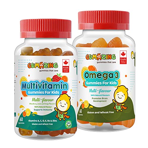 Gumazing Kids Daily Gummy Vitamin Bundle: Multivitamin & Omega 3 Fish Oil 2 Pack Combo 60 Gummies Each (2 month Supply)