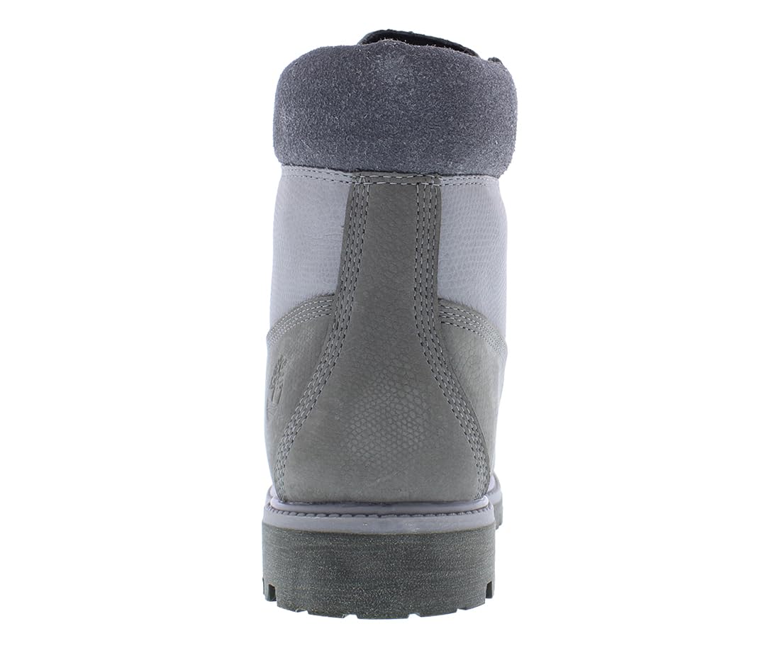Rear view of Timberland Men's 6-Inch Premium Waterproof Boot, showing heel and stitching.