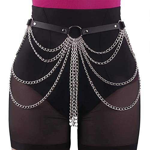 crazy bean Catene In Vita In Pelle Punk Imbracatura Cinture Per Pancia A Strati Alla Moda Catena Regolabile Per Donne E Ragazze Discoteca Feste Rave（C）