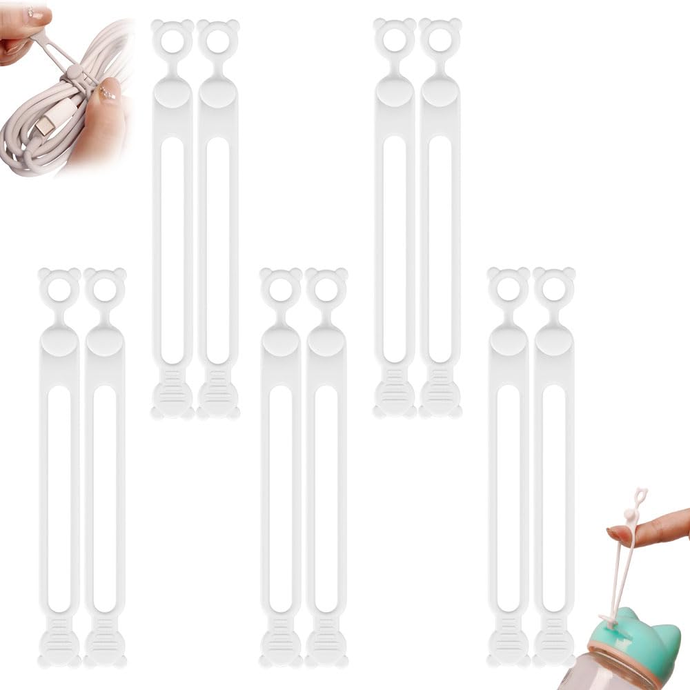 Koujut Silicone Headphone Organizer, Cord Organizer Cable Ties, 10 Pack, White, Lock Style