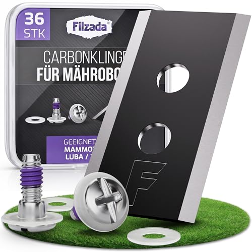 Filzada 36x Mähroboter Messer Carbon inkl. Schrauben & Sicherung - kompatibel mit Mammotion Luba & Yuka - Geeignet für Mamotion Luba 3 2 Mähroboter Klingen/Passend für Mammotion Ersatzklingen