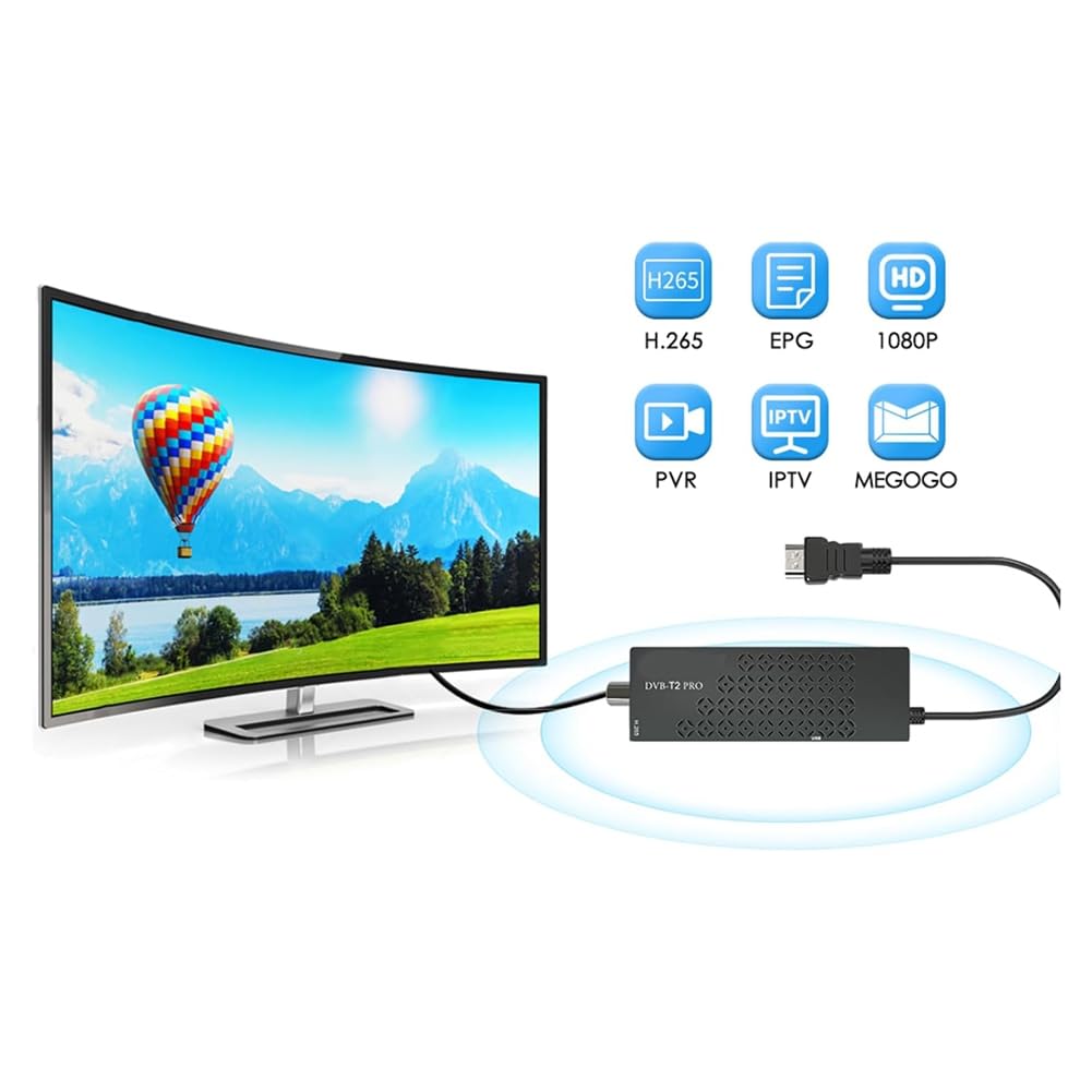 Descodificador TDT HD Sintonizador TDT HD Compatible con Decodificador DVB T2 H265 HD Euroconector TDT HD Full HD 1080p para WiFi Enchufe UE