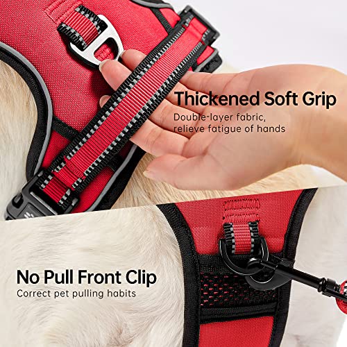 NESTROAD Hundegeschirr Mittelgroße Hunde Rot, Größe M Anti Zieh Geschirr für Hunde Mittel, Halsumfang 33~43CM Brustumfang 43~64CM, Hundesicherheitsgurt Sicherheitsgeschirr Hund Gepolstert
