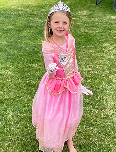 Knemmy Princess Dress Up Costume Aorura Dress For Girls Halloween Cosplay Christmas Birthday Party Dress Pink (5/130) #TOP6