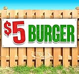 $5 Burger Banner 13 oz | Non-Fabric | Heavy-Duty Vinyl Single-Sided With Metal Grommets