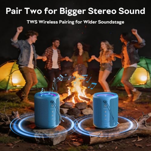 Image of Portable Bluetooth Speaker,IPX7 Waterproof Wireless Speaker with 20W Loud Stereo Sound,15H Playtime & Beat-Synced RGB Light, Small Outdoor Speaker for Shower,Pool,Beach,Hiking,Gifts(Cerulean)