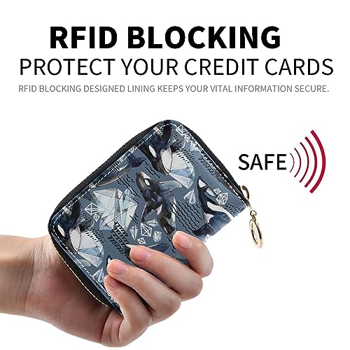 Ocean Killer Whale RFID Credit Card Holder Leather With Zipper Card Case Wallet for Women Girls2