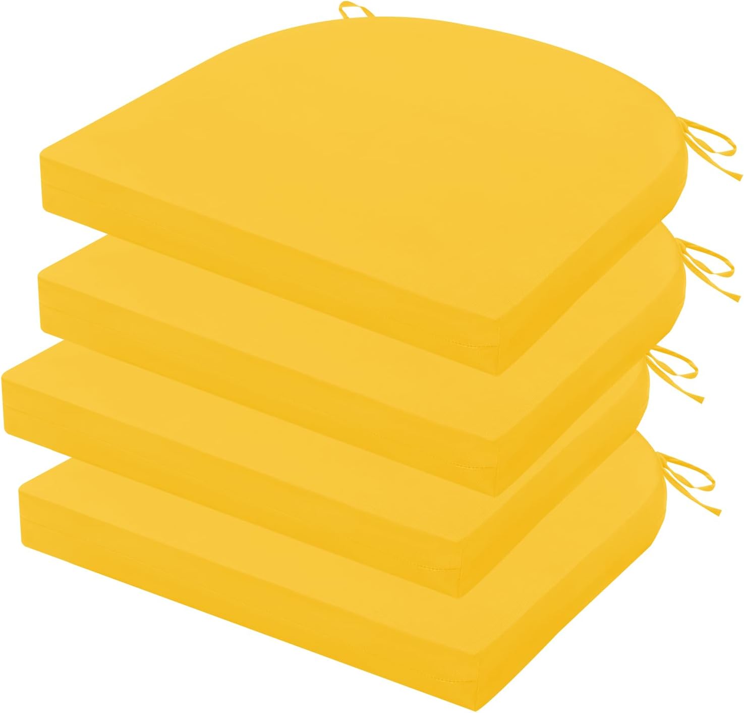 Outdoor Chair Cushions Set of 4, 17 x 16 Inch Patio Chair Cushions for Outdoor Furniture, Water Resistant, Non-Slip Ties (Yellow)