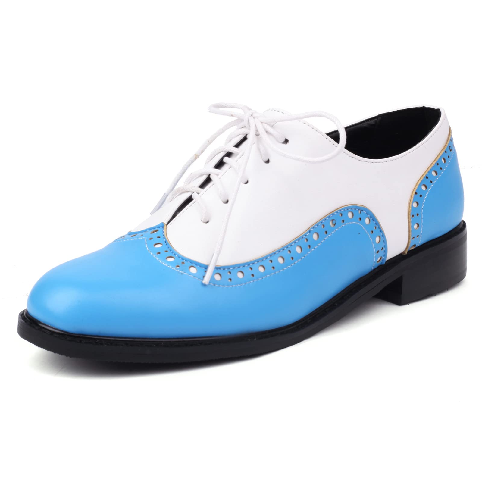 Gicoiz Damen Brogue Schuhe - Klassische Oxfords Mit 7,5cm Blockabsatz
