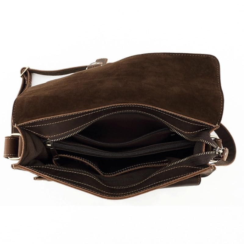 Nordic Men's Genuine Leather Messenger Bag Cowhide Messenger Bag Men's Single Shoulder Multifunctional Briefcase for Office Commute(white-Patch five-pointed star4)3