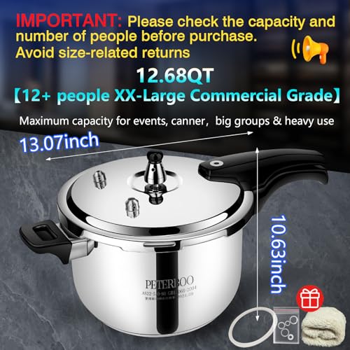 Image of Premium 12 Quart Stainless Steel Pressure Cooker, Commercial Grade Luxury Cookware, Brand Quality Durability, Professional Performance for Large Families & Events