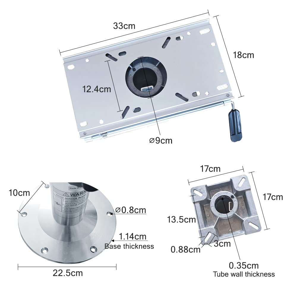Piedistallo per Sedile per Barca, Altezza Regolabile da 33 Cm a 48 Cm, Base di Montaggio Girevole per Sedile per Barca con Supporto per Sedile Standard