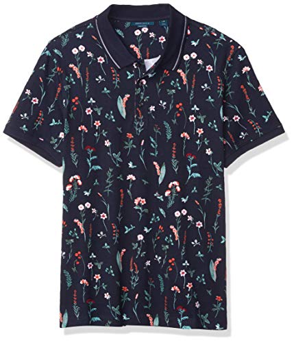 Perry Ellis Men's Ultra Soft Touch Pima Cotton Floral Print Short Sleeve Polo Shirt, Dark Sapphire, Large