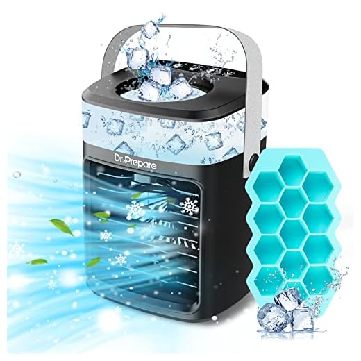 Dr. Prepare Portable Air Conditioner, USB Evaporative Mini Air Cooler with Ice Cube Tray, 3 Powerful Speeds, 7-Color Night Light, 2/4 H Timer, Personal Small Cooling Fan for Home Office Kitchen RV