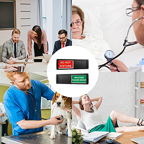 Image of Do Not Disturb /Please Knock Sign,Privacy Door Sign for Home Office Restroom Conference Hospital Hospital, Non-Scratch Magnetic Slider Door Indicator, 7'' x 2'' - Black