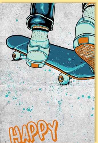Skorpion Kindergeburtstagskarte - Trendiges Skateboard-Design für Jungen, Happy Birthday Einladung, Blau-Orange Illustration, Moderner Spaß & Freude - mit Umschlag Skorpion Kindergeburtstagskarte - Trendiges Skateboard-Design für Jungen, Happy Birthday Einladung, Blau-Orange Illustration, Moderner Spaß & Freude - mit Umschlag