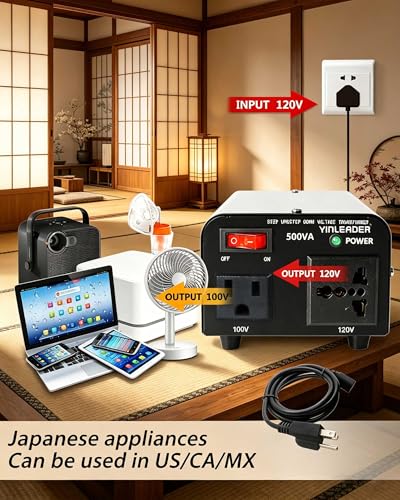 Image of Yinleader 500W US to Japan Voltage Converter 120V to 100V Step Down Transformer for Japanese Appliances (Turntable /Player /Amplifier /yogurtia /Consoles /Synthesizers, etc.) in US