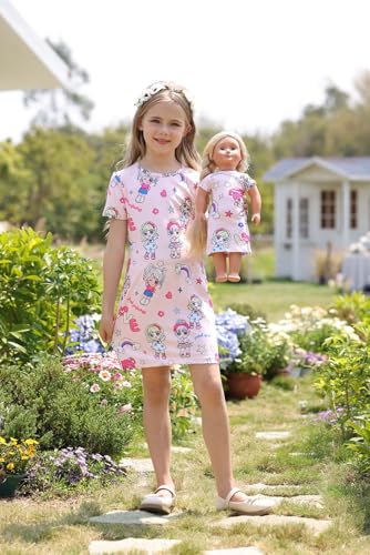 Bow Dream Matching Doll and Girl Dresses Short Sleeve Pink Girl Dress Outfit Girl American2