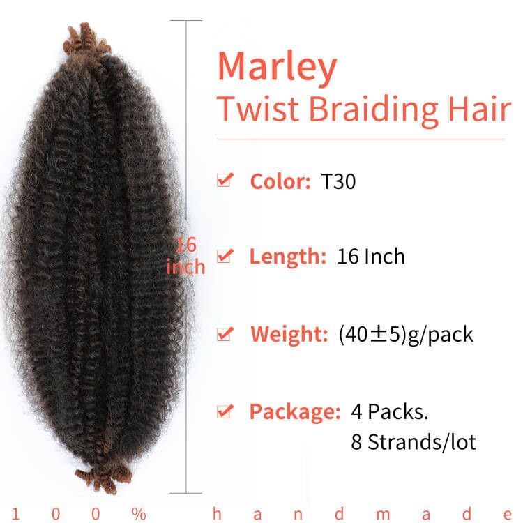 Miniatura 7 de Marley Twist - Cabello trenzado, 16 pulgadas, paquete de 4 paquetes, suave y elástico afro para trenzar, cabello rizado con resorte prehinchado de
