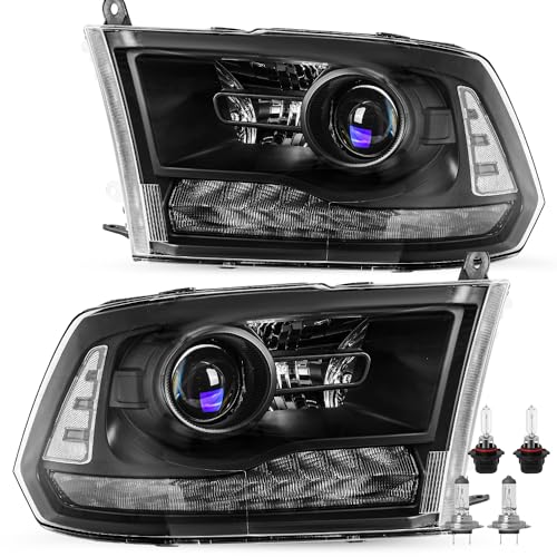 JSBOYAT-For OE Projector Style Model 2013-2018 Dodge Ram 1500 2500 3500 Headlights with LED DRL Headlamps Driver and Passenger Side Black Housing with Clear Reflector