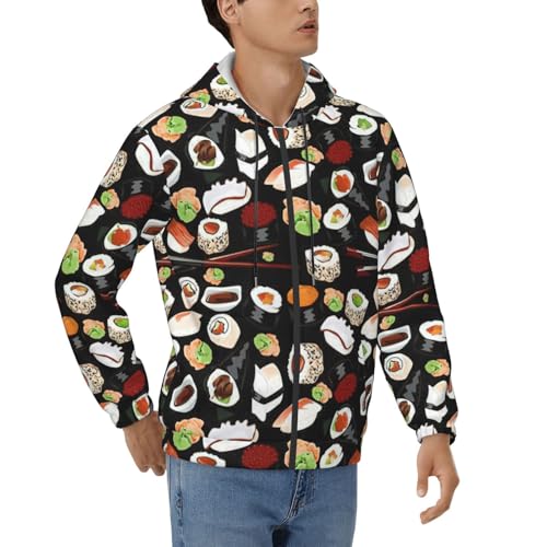 OAZCVBNN Sudadera con capucha para hombre, diseño de sushi japonés, color negro, para invierno, otoño, primavera, casual, gimnasio, viajes, ropa de calle, Negro, XL