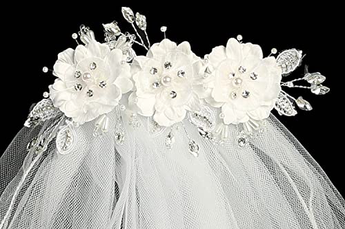 Pink Princess Girls First Communion Veil Holy 1st Communion Headpiece with Flowers Pearls Head Pieces for Catholic Accessories Velos de Primera Comunion4