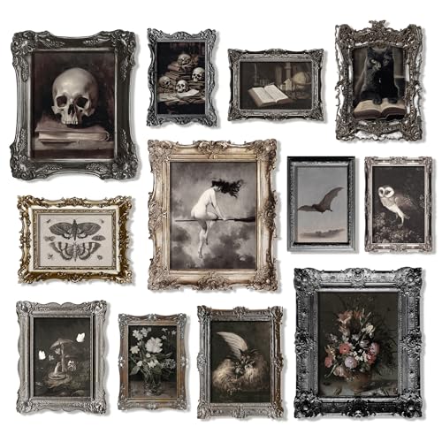 97 Decor Dark Academia - Póster gótico floral, arte de pared vintage de bruja, calavera polilla, decoración gótica del hogar, imágenes estéticas de Halloween