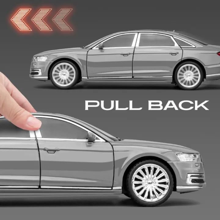 Image of 1 /24 Big Audi A8 Toy Car Metal Pull Back Diecast Car with Openable Door and Sound Light, Gifts Toys for Kids【 Black 】