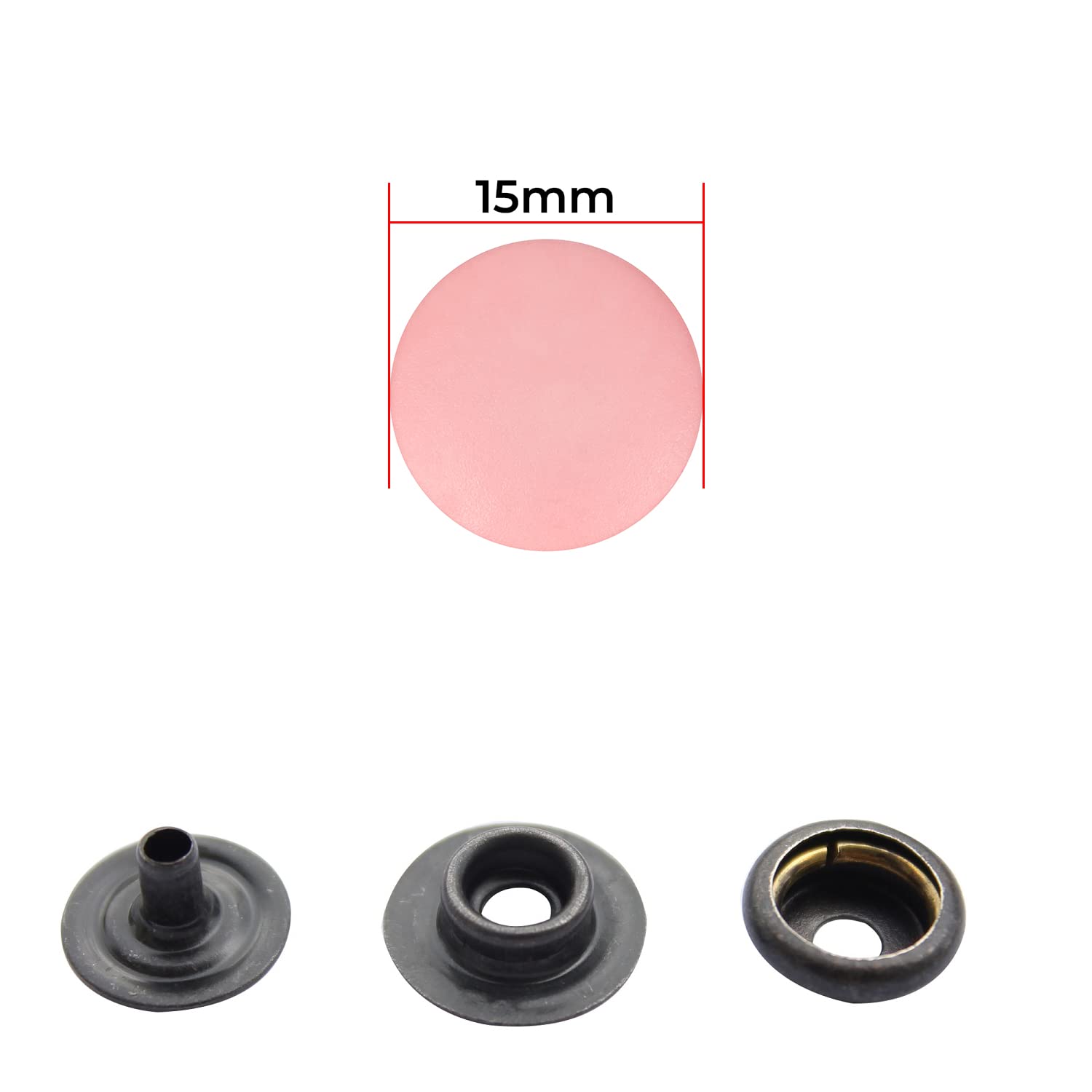 WedDecor Botones de presión sin costura, 4 piezas de cierres duraderos, tapa de plástico con broches traseros de metal para bolsos, jeans, ropa, tela, manualidades de cuero, oro rosa, 500 piezas
