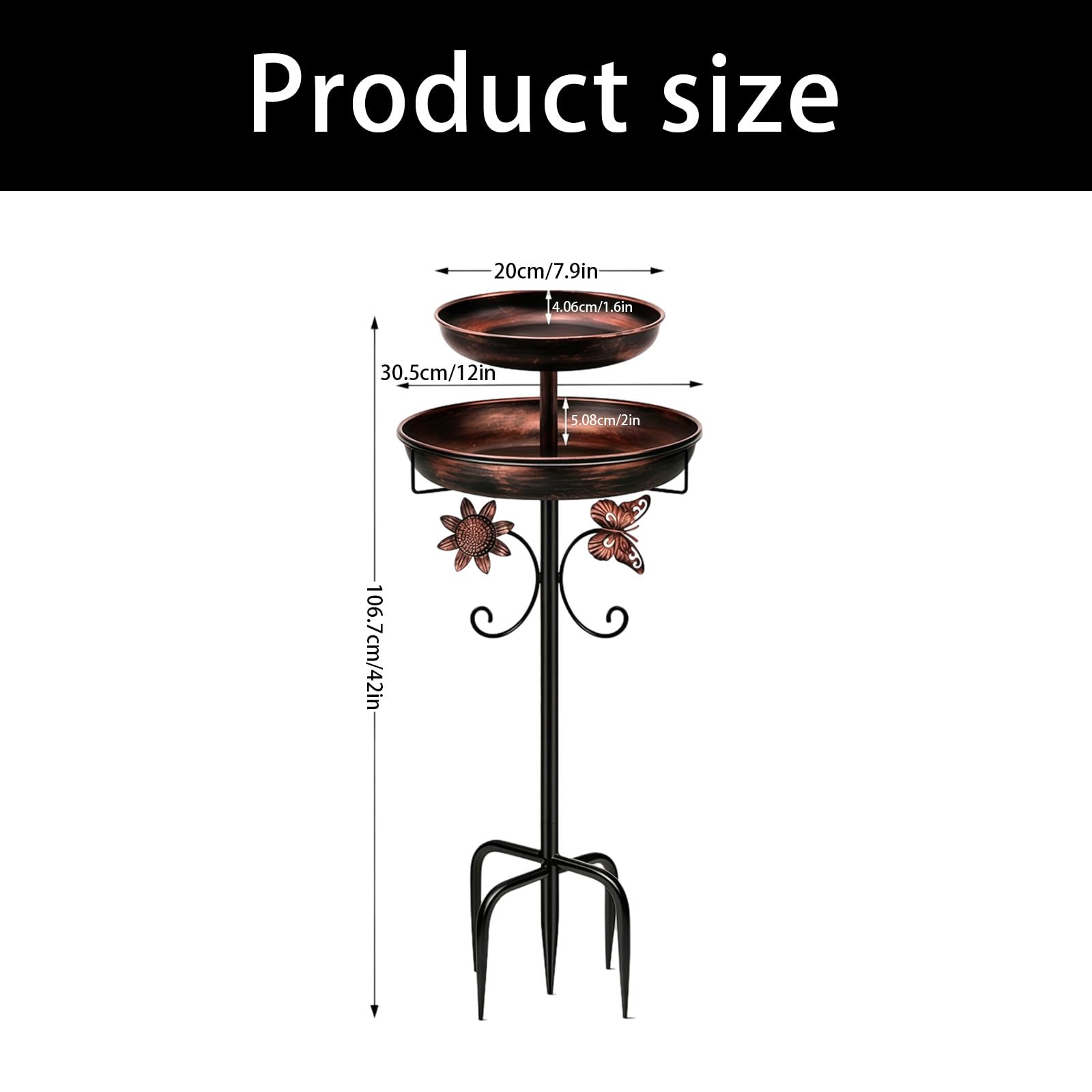 Soporte de metal para comedero de pájaros, doble función, resistente a la intemperie, fácil montaje, base estable, cuenco de metal para pájaros