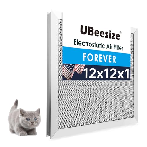Image of UBeesize 12x12x1 Air Filter (Fits 12x12 Slots, Actual Size: 11.69x11.69x0.82 Inch) - Reusable, Washable, MERV 8 HVAC AC Furnace Filter