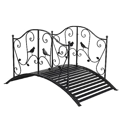 Outvita 4FT Metal Garden Bridge for Outdoor, Elegant Decorative Bridge with Powder-Coated Finish and Security Guardrail for Patio Pond Backyard Landscaping (Garden)