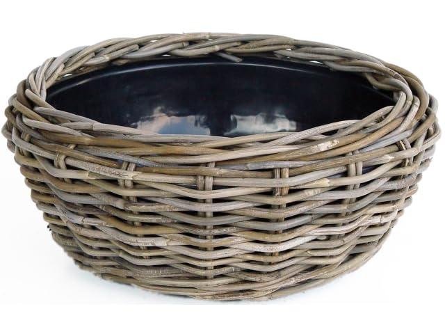 ecosoul Pflanzschale Blumenschale Rattangeflecht Pflanzgefäß rund niedrig Rattan-Umrandung 18cm hoch 40cm Durchmesser