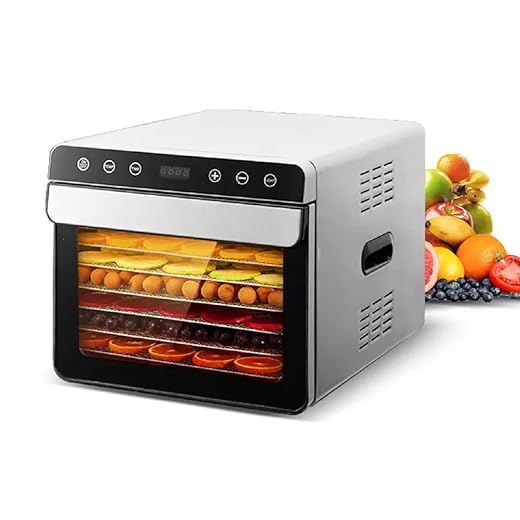 Envop 6 Tray Food Dehydrator Machine 700W Easy Setup, Digital Adjustable 0-24H Timer and 35-85ºCTemperature ControlDryer for Herb Meat Beef Fruit and To Dry Vegetables double layer 3KG Capacity