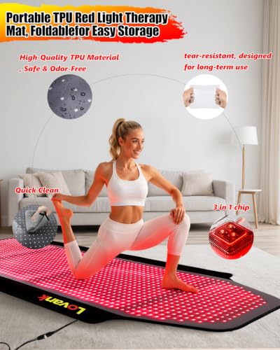 Image of Red Light Therapy Mat Full Body 72 inchx33 inch, 1436 LEDs, 660&850nm | Easy-Clean TPU, 3 Light Modes, 5 Intensity Levels, Skin-Friendly for Everyday Home Use