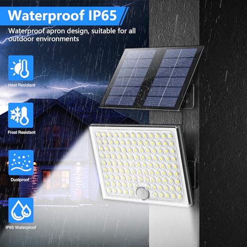 Solarlampen für Außen,Solarleuchte mit Bewegungsmelder,113 LED Solar Strahler IP65 Wasserdichte Solar-Split Wandleuchte mit 5m Kabel für Garage, Garten, Hof, Stufen, Haustüren, Rasen - 2 Stück
