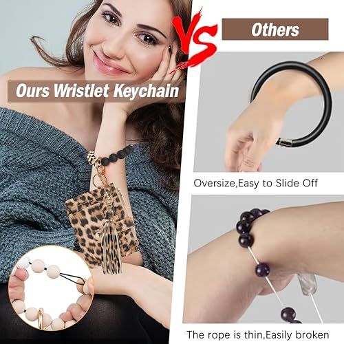 Image of KNGITRYI Wristlet Wallet for Women,RFID Keychain Wallet with Beaded Strap | 8 Card Slots,ID Window,Zipper Pocket,Leather Tassel,Compact Design