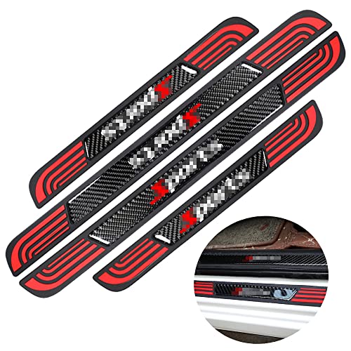 Image of Door Threshold Protector,Carbon Fiber Emblem Scratch Pad Door Entry Guard Decals Badge Sports Decoration Lossless Installtion Accessories 4 Packs PVC Red Sport
