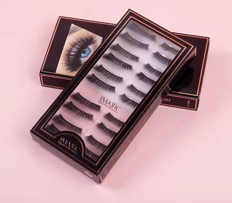 IMAGIC Professional Synthetic Fibers False Eyelash, Natural & soft 100% Handmade 3D Eyelash Pack 10 Pairs of 1 box (05)-image-27