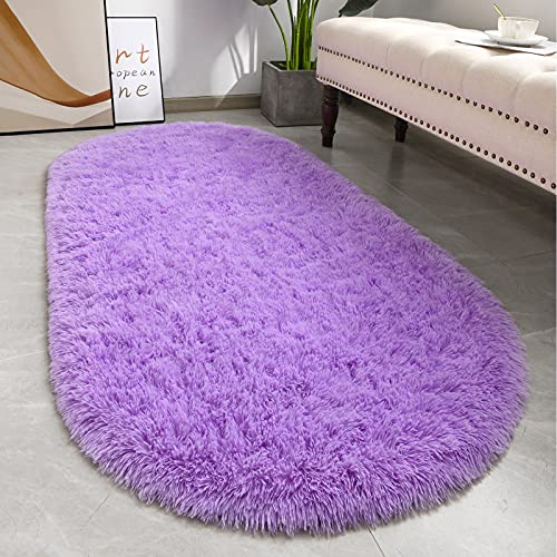 Softlife Fluffy Rugs For Bedroom, Shag Cute Area Rug For Girls/Boys And Kids Baby Room Home Decor, 2.6 X 5.3 Feet Oval Indoor Carpet For Nursery Dorm Living Room, Purple #TOP1