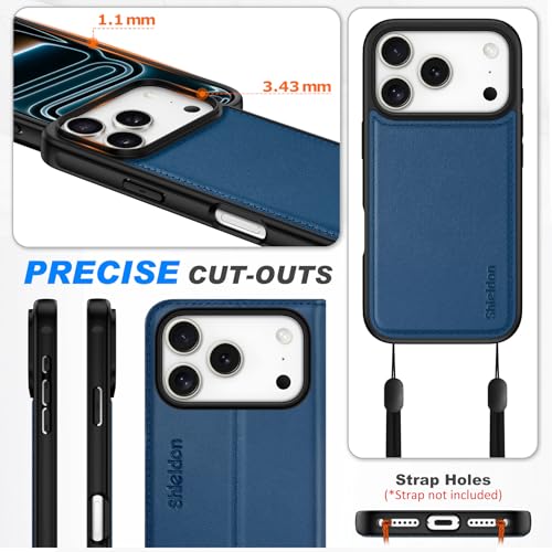 SHIELDON Detachable Wallet Case for iPhone 17 Pro 6.3-inch | Genuine Leather, 2 in 1, Wireless Charging, RFID Blocking Card Holder, Kickstand, Folio, Magnetic, Shockproof Interior Cover - Royal Blue by SHIELDON - Image 8