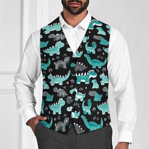 Dinosaurs Cute Suit Vest for Men Slim Fit Sleeveless Jacket V Neck Business Waistcoat Button Up Dressy Top4
