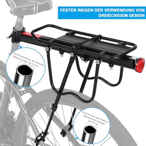 Fuqiduo Mountainbike Gepäckträger, verstellbar, Schnellmontage, 100kg Belastbarkeit, 24-29 Zoll, Aluminiumlegierung, Reflektor