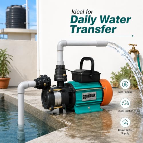 Image of CRI ELSA MAX 100 1HP Self Priming Monoblock Water Pump | High Pressure Domestic Pump | 4500 LPH High Flow | 100m Head | 8m Suction Lift | Home Garden Tank Filling