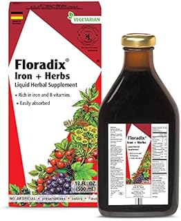 Floradix, Iron & Herbs Vegetarian Liquid Supplement, Energy Support for Women and Men, Easily Absorbed, Non-GMO, Vegetarian, Kosher, Lactose-Free, Unflavored, 17