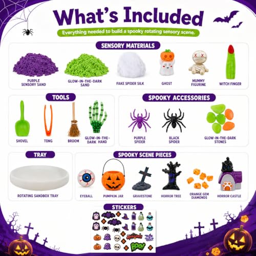 Image of Halloween Sensory Bin Rotating Sandbox with Glow Sand Kit for Kids