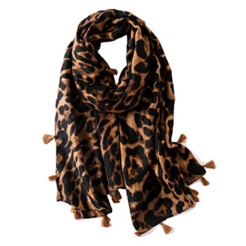 NVENF Womens Laopard Animal Print Fringed Shoulder Wrap Scarf for Winter