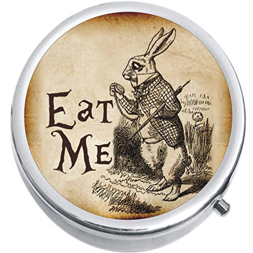 Eat Me Rabbit Wonderland Medicine Vitamin Pill Box - Portable Pillbox case fits in Purse or Pocket