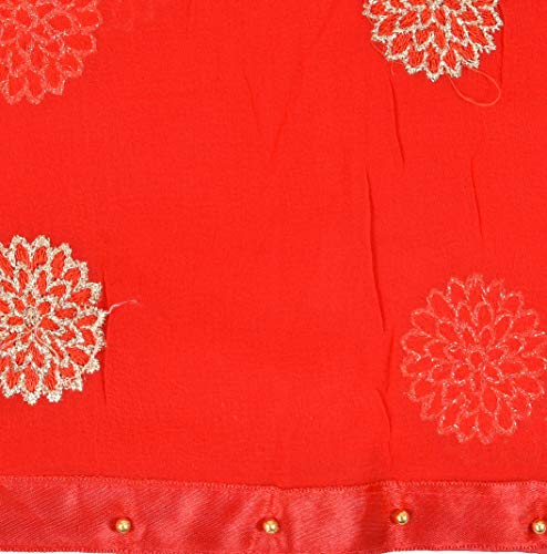 Image of YOUTHQUAKE Golden Floral Embroidery Work Chiffon Dupatta for Womens & Girls with Fancy Moti Lace